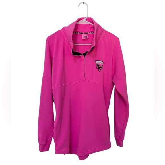 PINK Victoria’s Secret Varsity Quarter Snap Pullover Sweatshirt Hot Pink Size XS - Picture 1 of 10